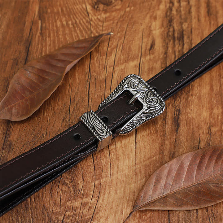Cintura in pelle di vacchetta sottile dal design versatile in stile western classico
