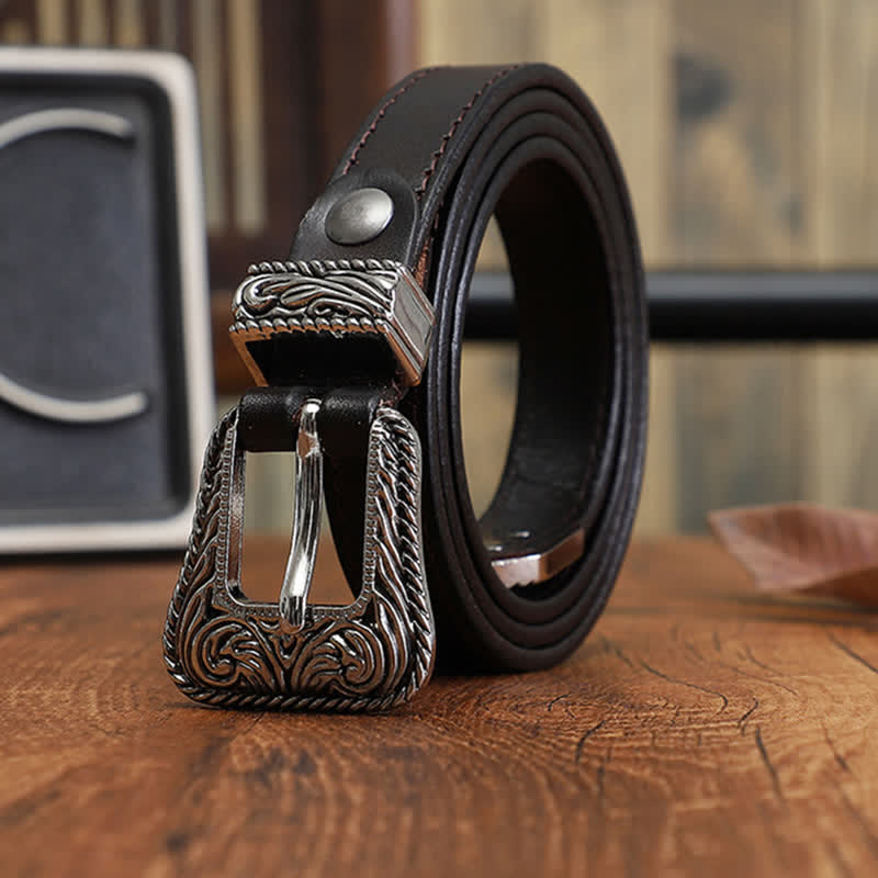 Cintura in pelle di vacchetta sottile dal design versatile in stile western classico
