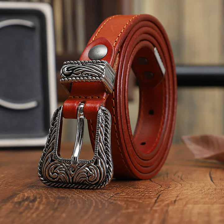 Cintura in pelle di vacchetta sottile dal design versatile in stile western classico