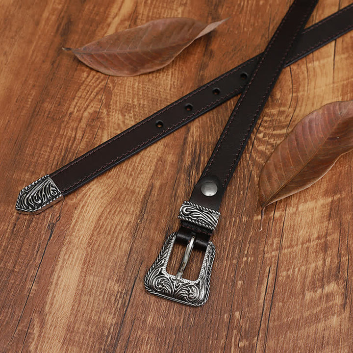 Cintura in pelle di vacchetta sottile dal design versatile in stile western classico