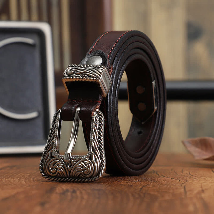 Cintura in pelle di vacchetta sottile dal design versatile in stile western classico