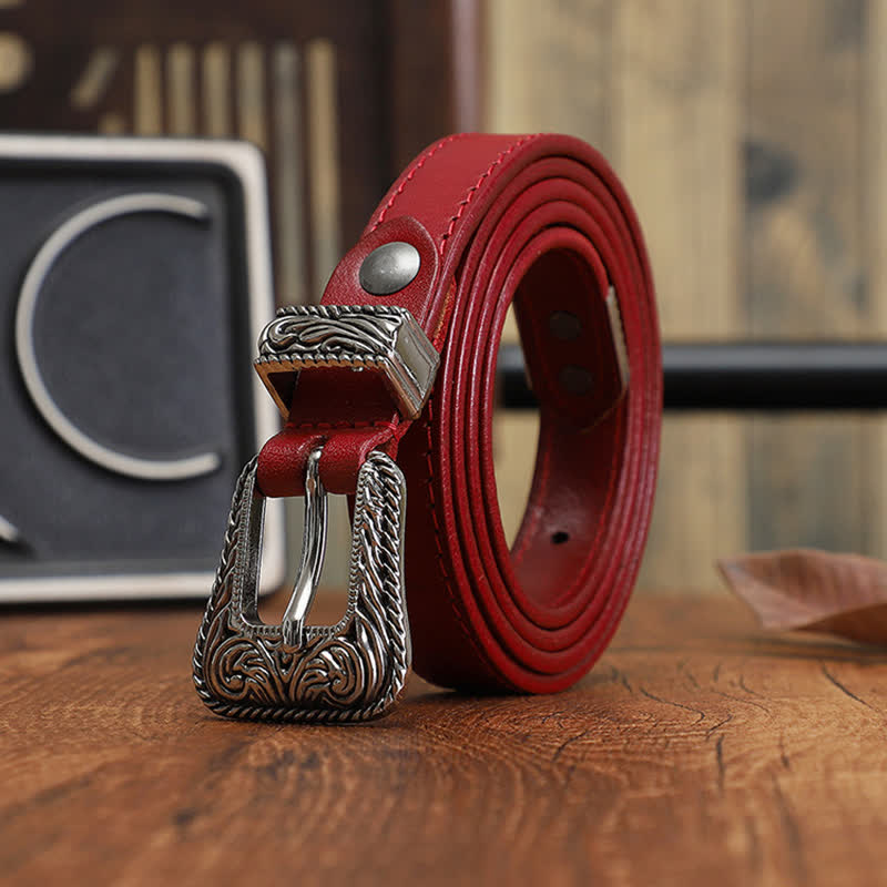Cintura in pelle di vacchetta sottile dal design versatile in stile western classico