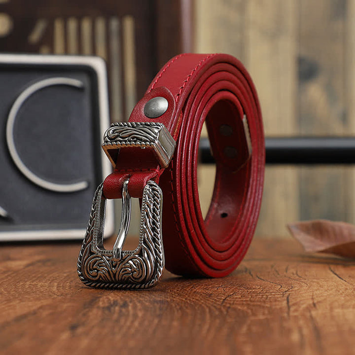 Cintura in pelle di vacchetta sottile dal design versatile in stile western classico
