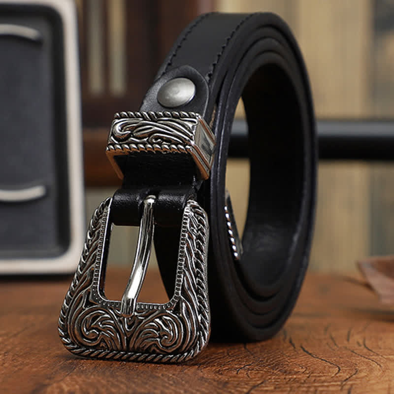 Cintura in pelle di vacchetta sottile dal design versatile in stile western classico