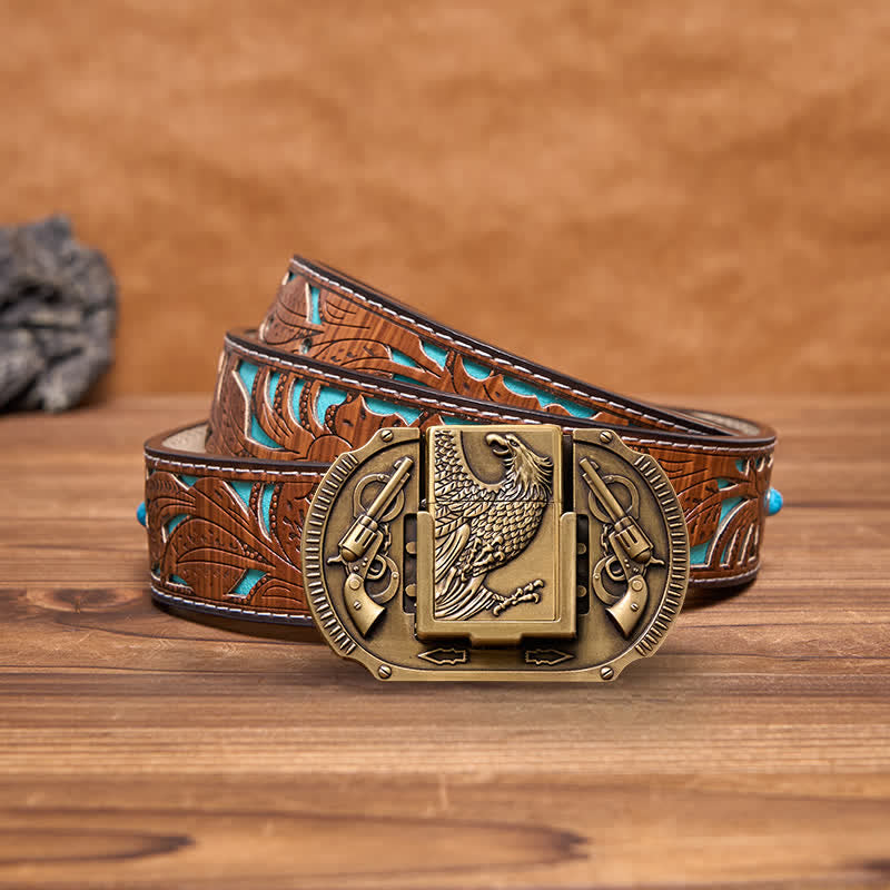 Cintura in pelle fai da te da uomo con aquila in bronzo e accendino nascosto