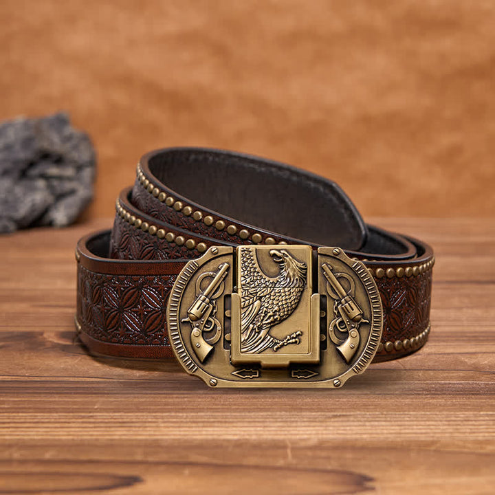 Cintura in pelle fai da te da uomo con aquila in bronzo e accendino nascosto