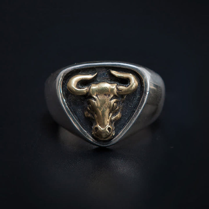 Anello regolabile con apertura a forma di toro e cavallo dominante da uomo