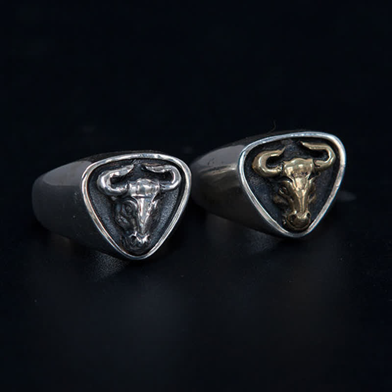 Anello regolabile con apertura a forma di toro e cavallo dominante da uomo