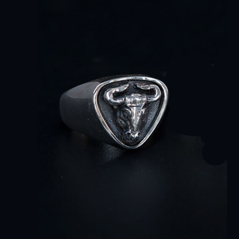 Anello regolabile con apertura a forma di toro e cavallo dominante da uomo - Argento antico - image 9