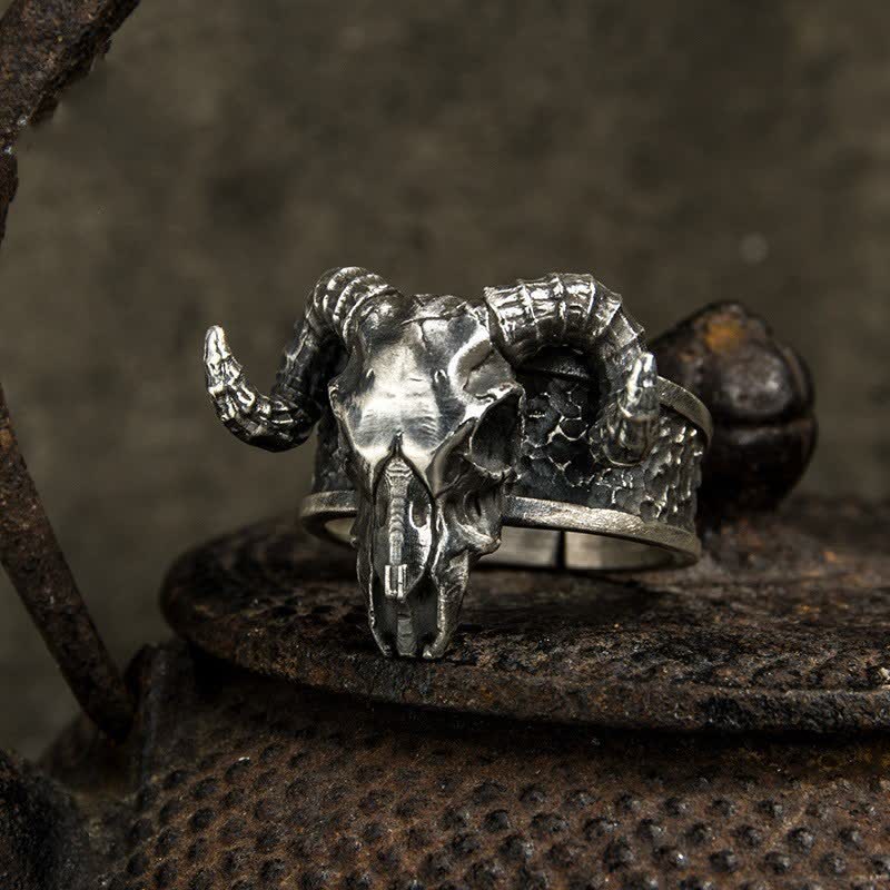 Anello regolabile da uomo con apertura a forma di capra fantasma diavolo inferno - stile #1 - image 0