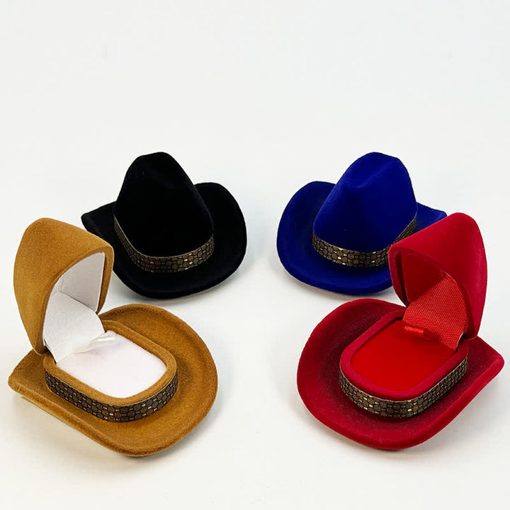 Cappello da cowboy carino occidentale con scatola porta-anello in velluto