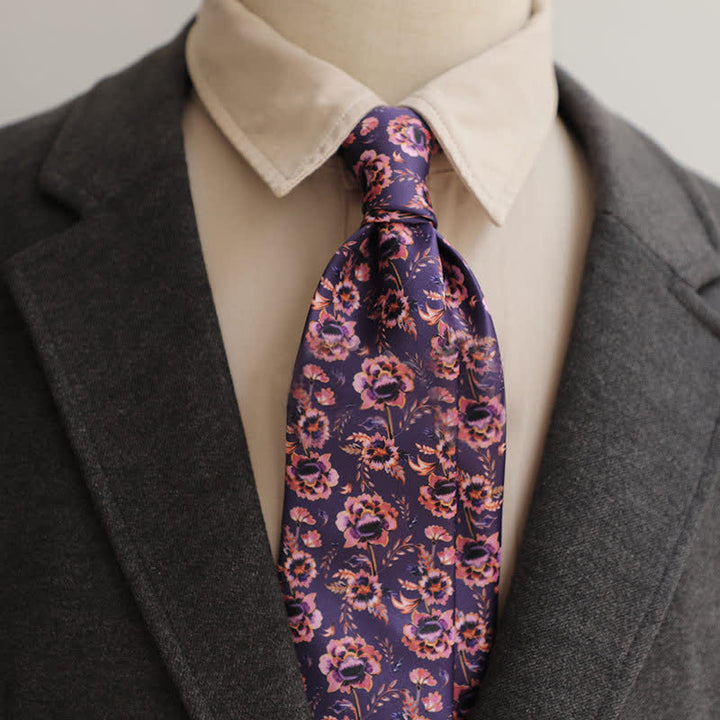 Cravatta da uomo elegante viola scuro rosa floreale da sposa