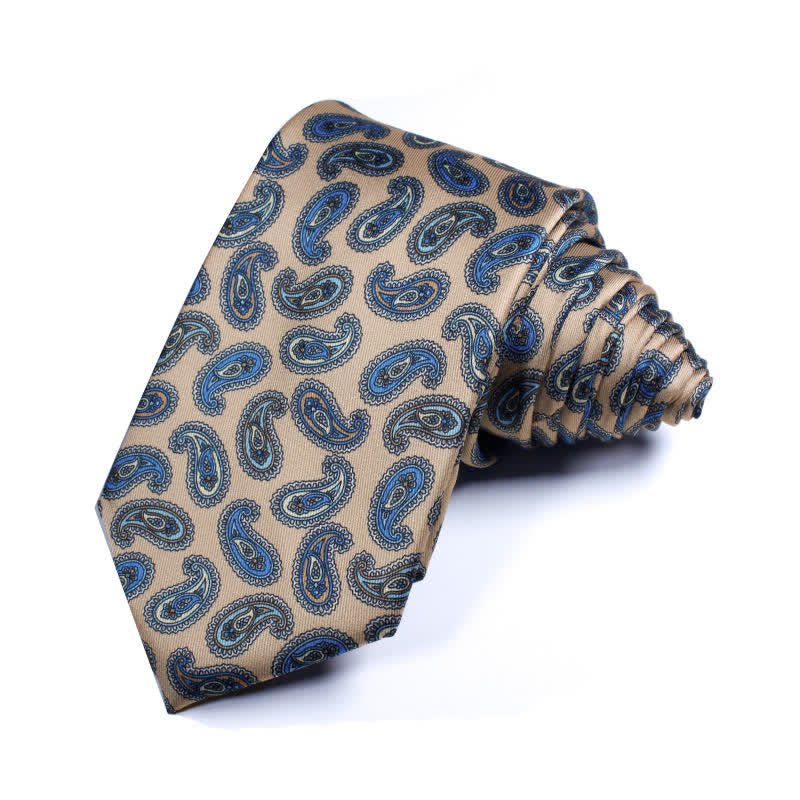 Cravatta da uomo in stile smoking Paisley retrò blu e cachi