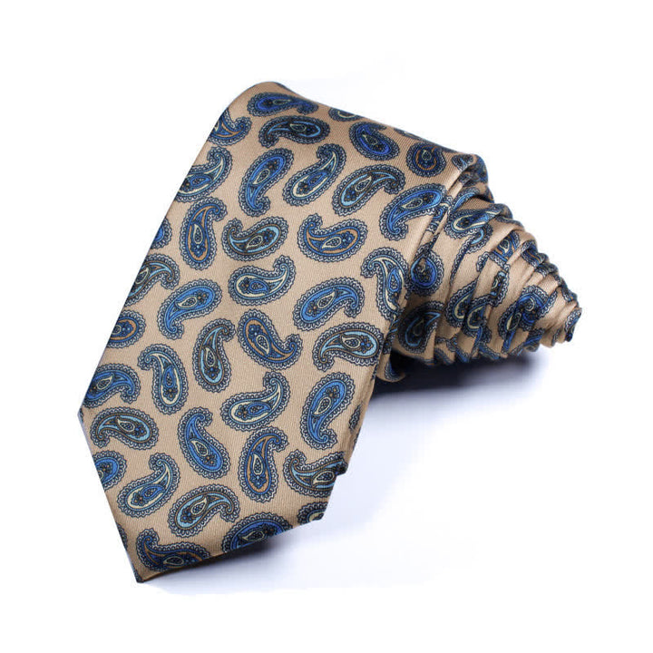 Cravatta da uomo in stile smoking Paisley retrò blu e cachi