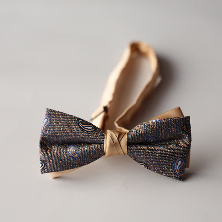 Papillon da uomo a doppio strato in tessuto jacquard a righe floreali