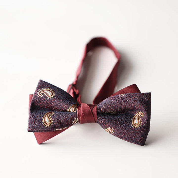 Papillon da uomo a doppio strato in tessuto jacquard a righe floreali