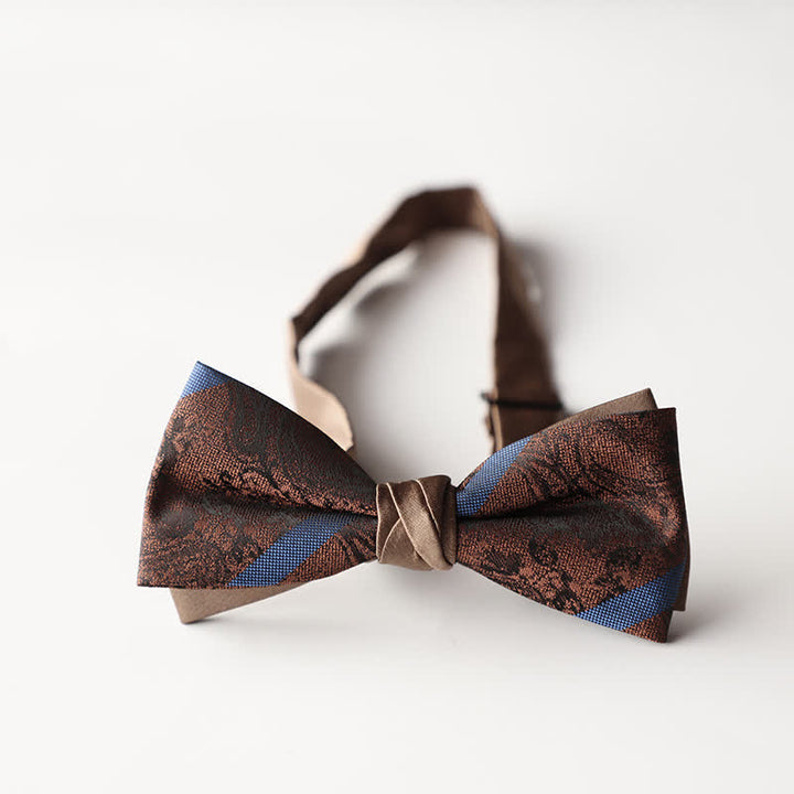 Papillon da uomo a doppio strato in tessuto jacquard a righe floreali