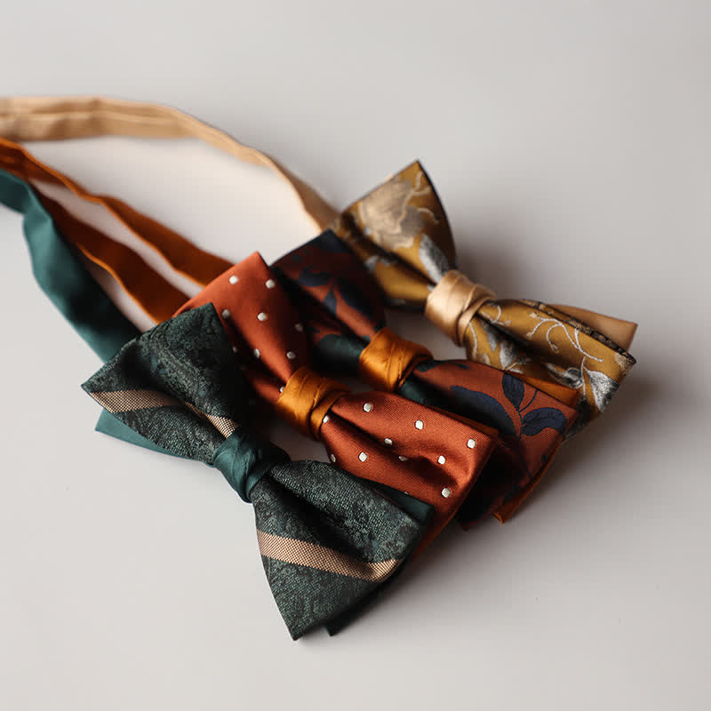 Papillon da uomo a doppio strato in tessuto jacquard a righe floreali