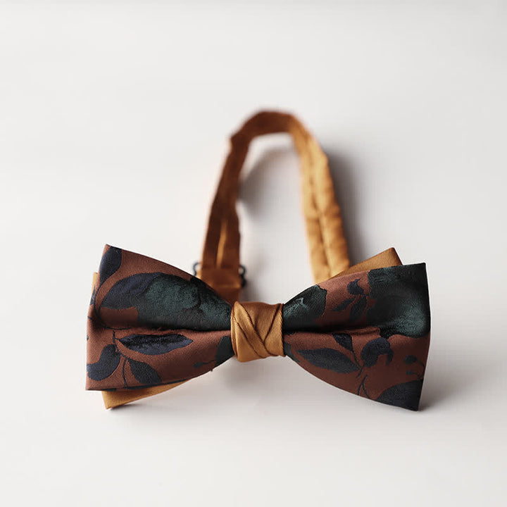 Papillon da uomo a doppio strato in tessuto jacquard a righe floreali