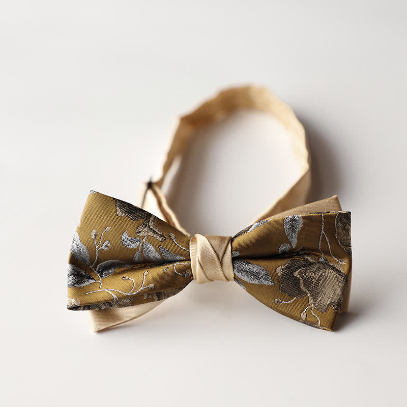 Papillon da uomo a doppio strato in tessuto jacquard a righe floreali