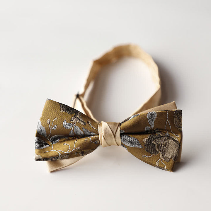 Papillon da uomo a doppio strato in tessuto jacquard a righe floreali