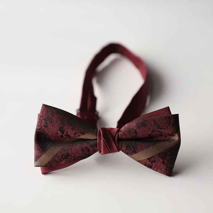 Papillon da uomo a doppio strato in tessuto jacquard a righe floreali
