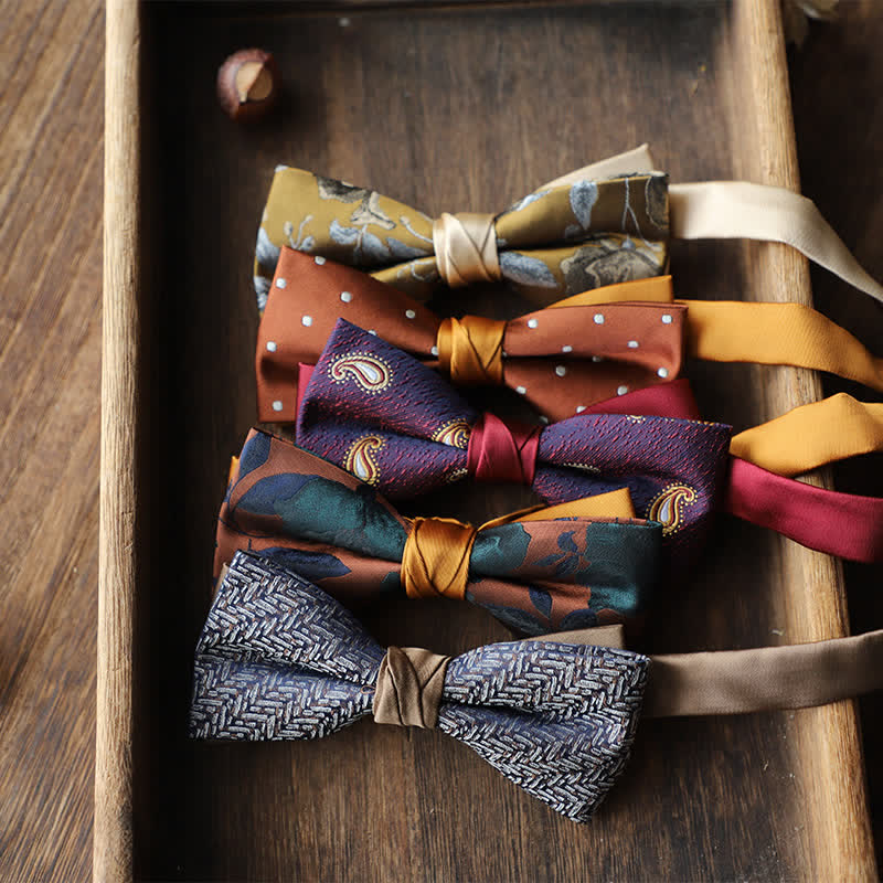 Papillon da uomo a doppio strato in tessuto jacquard a righe floreali