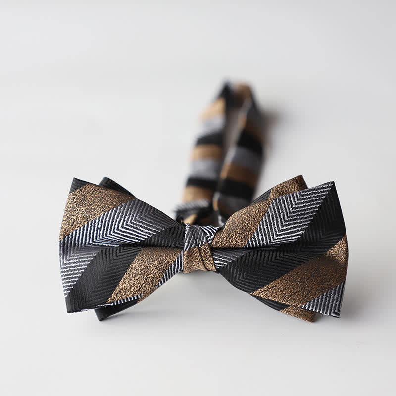 Papillon da uomo a doppio strato in tessuto jacquard a righe floreali