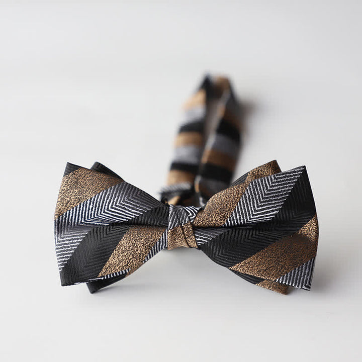 Papillon da uomo a doppio strato in tessuto jacquard a righe floreali