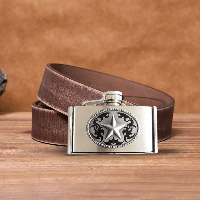 Cintura in pelle fai da te da 3oz Western Star da uomo con fiaschetta nascosta - Stella Occidentale - Cintura marrone anticata - 42 - image 6