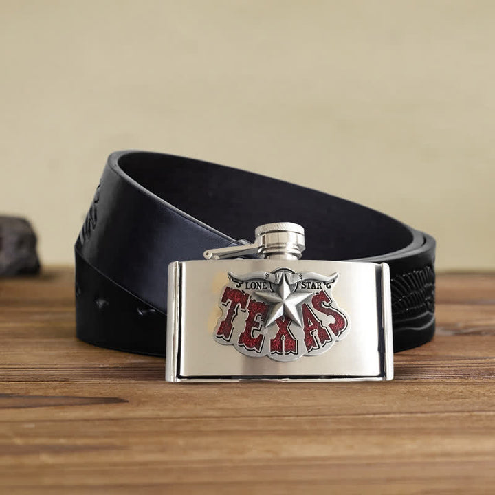 Cintura in pelle fai da te da 3oz Texas Star da uomo con fiaschetta nascosta - Stella del Texas - Cintura aquila nera in rilievo - 42 - image 3