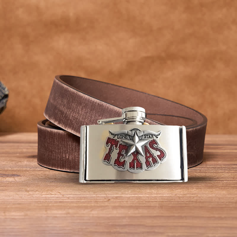 Cintura in pelle fai da te da 3oz Texas Star da uomo con fiaschetta nascosta - Stella del Texas - Cintura marrone anticata - 42 - image 6