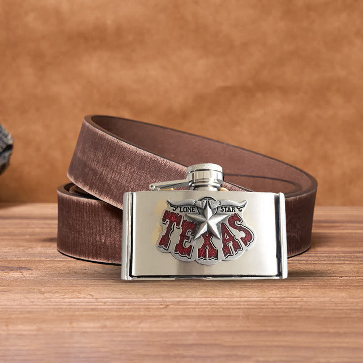 Cintura in pelle fai da te da 3oz Texas Star da uomo con fiaschetta nascosta - Stella del Texas - Cintura marrone anticata - 42 - image 6