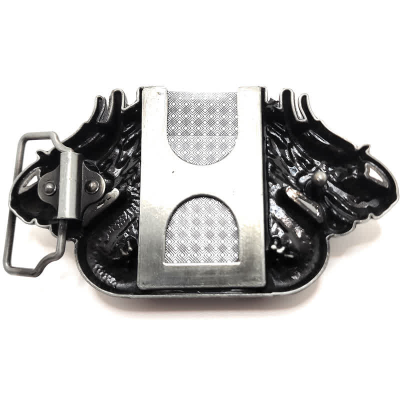 Cintura in pelle Dual Dragon argento antico fai da te da uomo con accendino nascosto