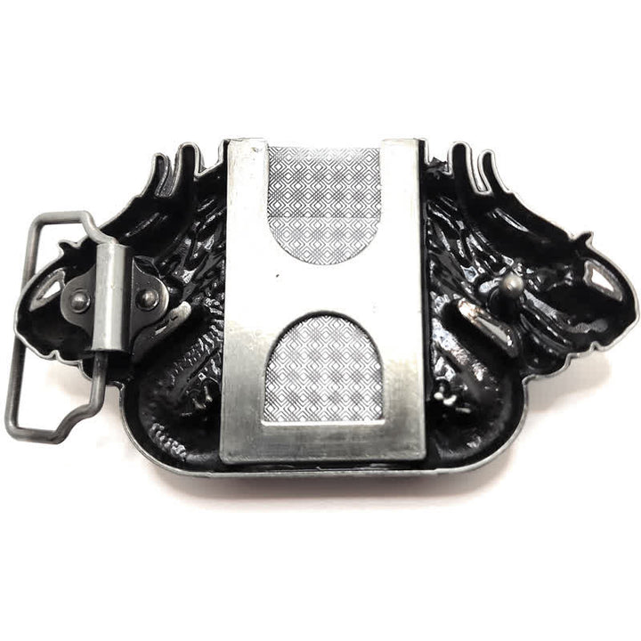 Cintura in pelle Dual Dragon argento antico fai da te da uomo con accendino nascosto
