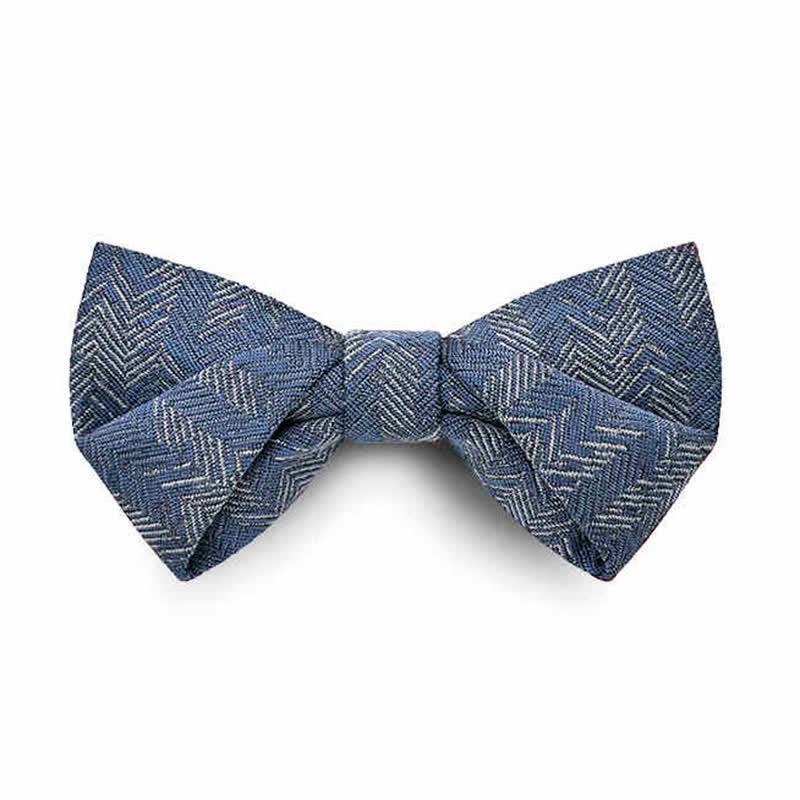 Papillon in denim con motivo a spina di pesce con fiori della serie blu da uomo - Stile n. 1 - Blu navy - image 3