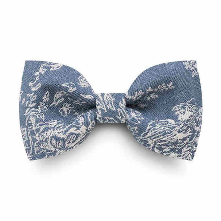 Papillon in denim con motivo a spina di pesce con fiori della serie blu da uomo