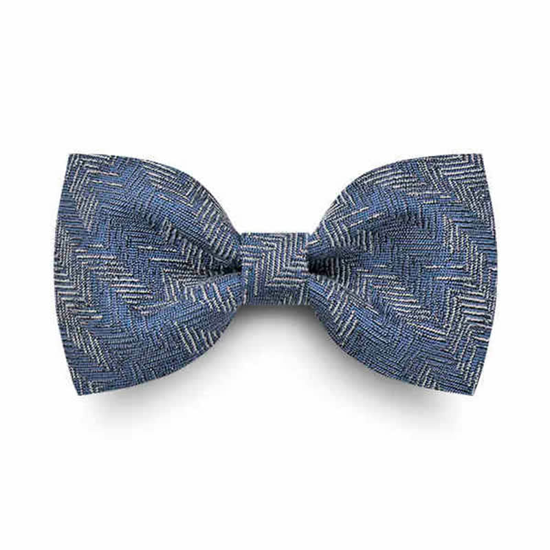 Papillon in denim con motivo a spina di pesce con fiori della serie blu da uomo - Stile n. 2 - Blu navy - image 9