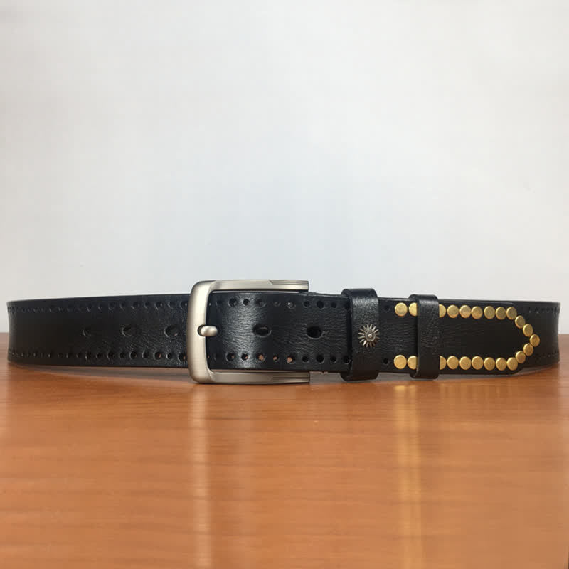 Cintura in pelle con borchie e rivetti circolari in bronzo retrò vintage - image 11