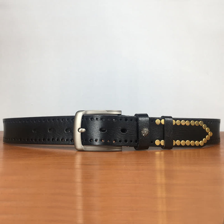 Cintura in pelle con borchie e rivetti circolari in bronzo retrò vintage - image 11