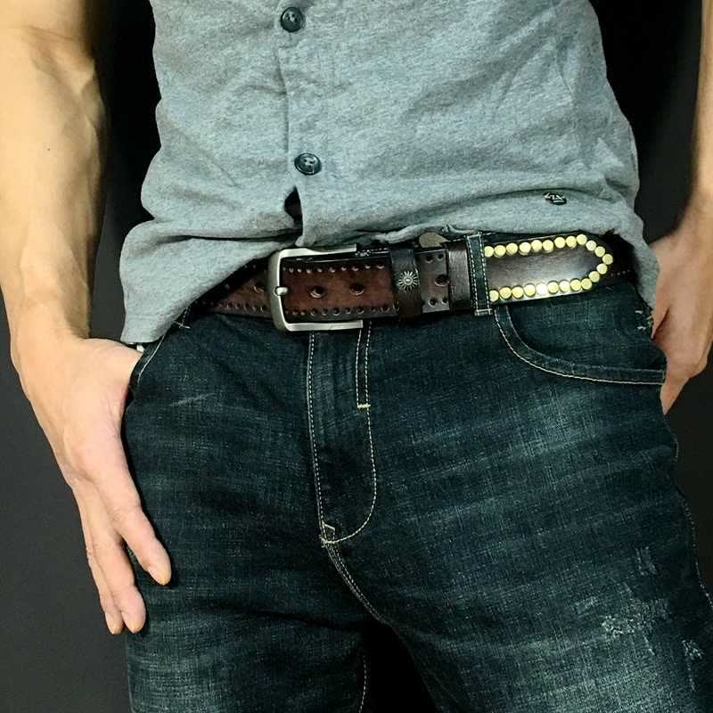 Cintura in pelle con borchie e rivetti circolari in bronzo retrò vintage - image 1