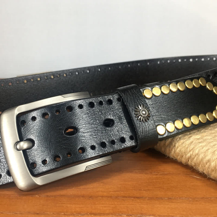 Cintura in pelle con borchie e rivetti circolari in bronzo retrò vintage - image 12