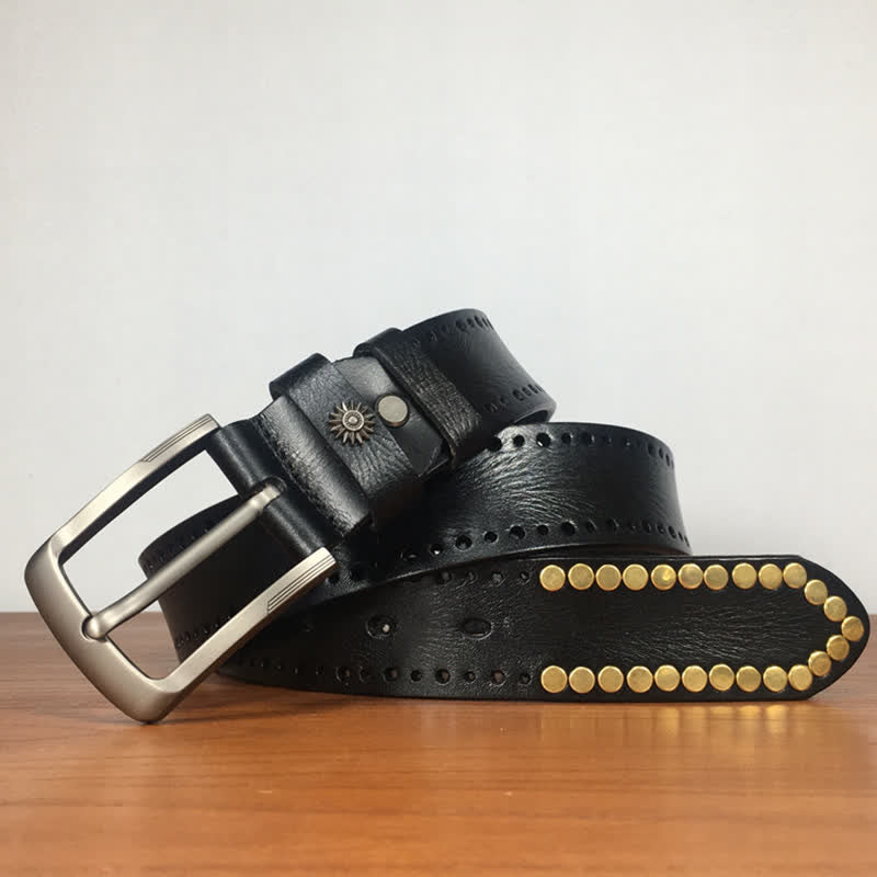 Cintura in pelle con borchie e rivetti circolari in bronzo retrò vintage - image 10