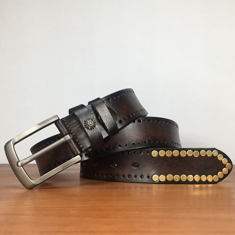 Cintura in pelle con borchie e rivetti circolari in bronzo retrò vintage - image 3