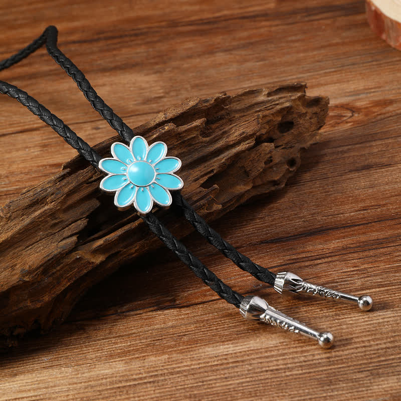 Cravatta Bolo Triangolo con Fiori Ovali Smaltati Blu