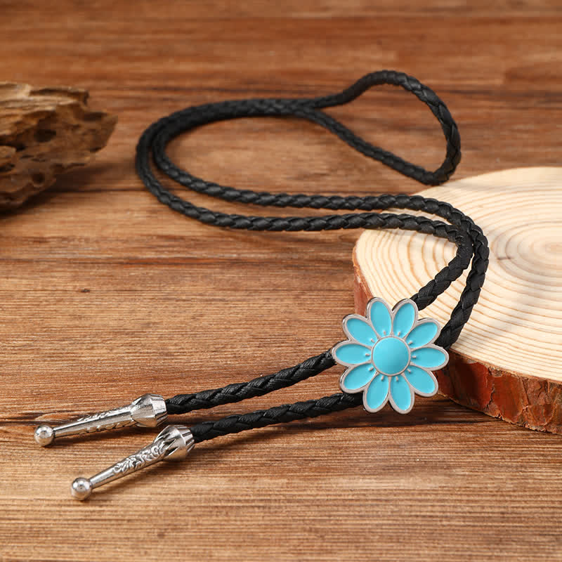 Cravatta Bolo Triangolo con Fiori Ovali Smaltati Blu