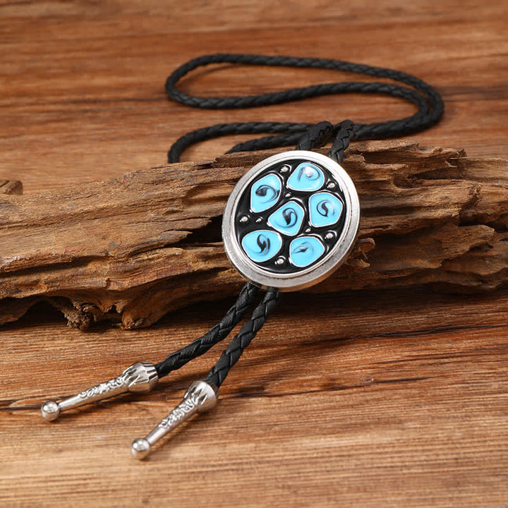 Cravatta Bolo Triangolo con Fiori Ovali Smaltati Blu