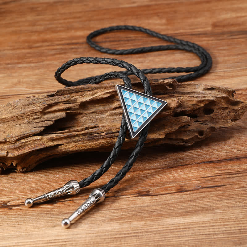 Cravatta Bolo Triangolo con Fiori Ovali Smaltati Blu