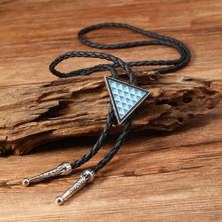 Cravatta Bolo Triangolo con Fiori Ovali Smaltati Blu