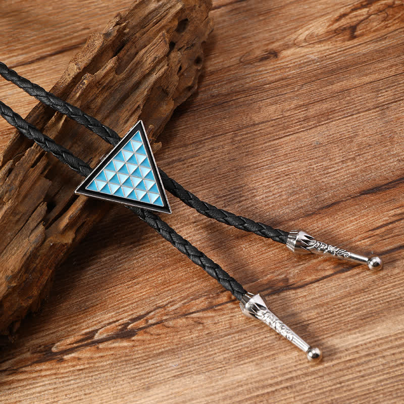 Cravatta Bolo Triangolo con Fiori Ovali Smaltati Blu